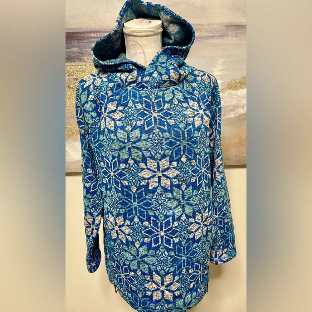 TALBOT Fleece Hoodie, Long Sleeve, Blue/Turquoise Size L - Picture 1 of 13